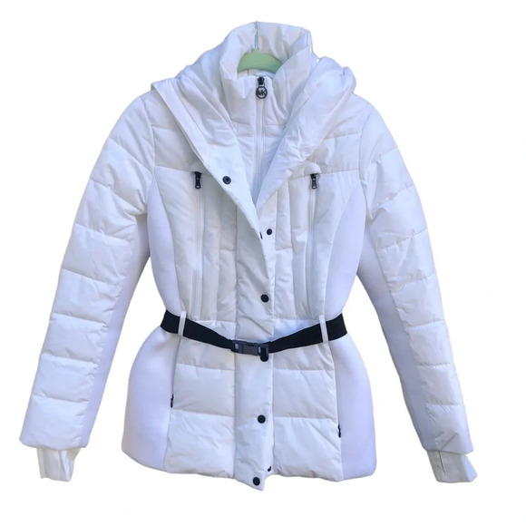 MICHAEL KORS WHITE BELTED PUFFER JACKET - Picture 1 of 7